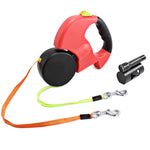 Load image into Gallery viewer, Dual Headed Pet Leashes with Flashlight Garbage Bag Box Automatic Retractable Dogs Traction Rope