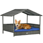 Load image into Gallery viewer, PawHut Wicker Dog House Outdoor With Canopy, Rattan Dog Bed With Water-resistant Cushion, For Small And Medium Dogs, Dark Blue
