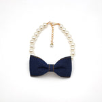 Load image into Gallery viewer, Pet Neck Chain Cat Dog Accessories Pearl Necklace Denim Bow Pendant cute Princess bib
