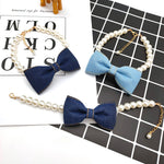 Load image into Gallery viewer, Pet Neck Chain Cat Dog Accessories Pearl Necklace Denim Bow Pendant cute Princess bib

