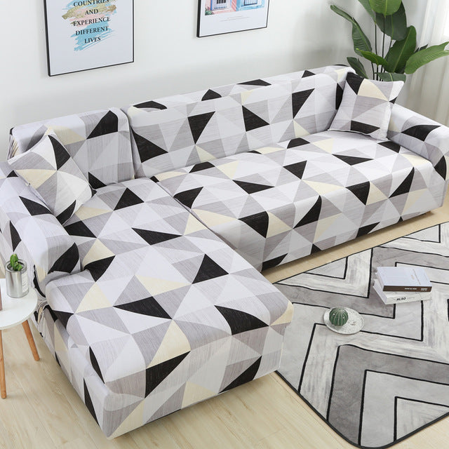 Sofa cover geometric couch cover elastic for l shaped chaise