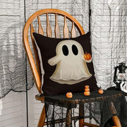 Ghost Pumpkin Halloween Black Throw Pillow Cover, 18 X 18 Inch Holiday Farmhouse Cushion Case Decoration For Sofa Couch