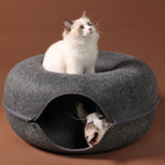 Load image into Gallery viewer, Four Seasons Available Cat Nest Round Woolen Felt Pet Dual-use Cat Nest Tunnel Interactive Training Toy Grey Felt Cat Nest

