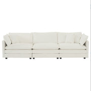 Mid-Century Modern Couch 3-Seater Sofa With 2 Armrest Pillows And 3 Toss Pillows, Couch For Living Room White Chenille