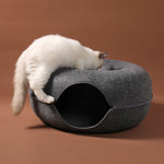 Load image into Gallery viewer, Four Seasons Available Cat Nest Round Woolen Felt Pet Dual-use Cat Nest Tunnel Interactive Training Toy Grey Felt Cat Nest
