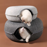 Load image into Gallery viewer, Four Seasons Available Cat Nest Round Woolen Felt Pet Dual-use Cat Nest Tunnel Interactive Training Toy Grey Felt Cat Nest
