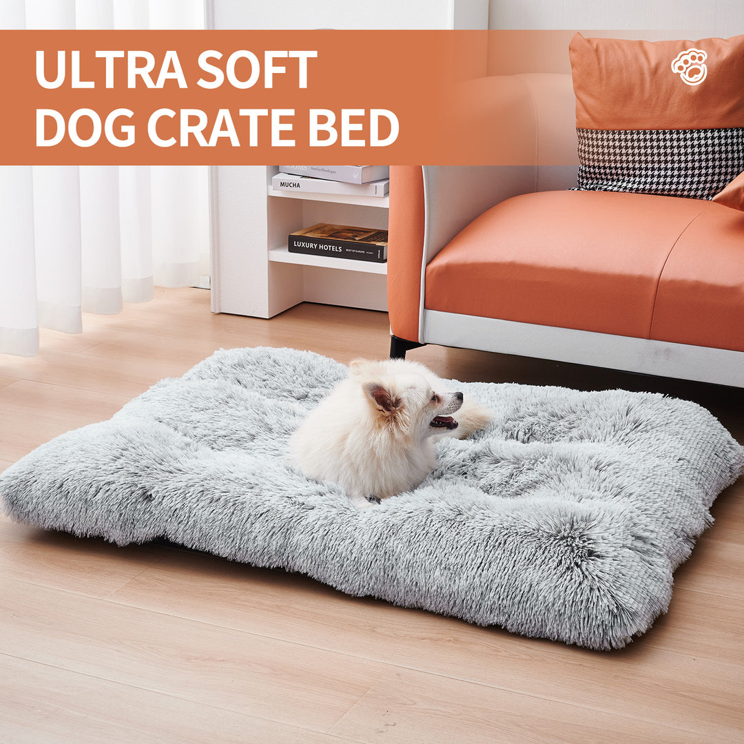 Fluffy Dog Crate Pad, Plush Faux Fur Dogs Bed For Dogs, Calming Anti Anxiety Cat Bed For Crate, Soft Warm Dog Crate Mat Non Slip Bottom