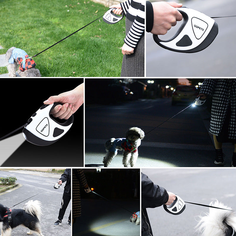 Pet dog automatic retractable fiber leash night safety led shining automatic stretching dog hand holding rope pet supplies