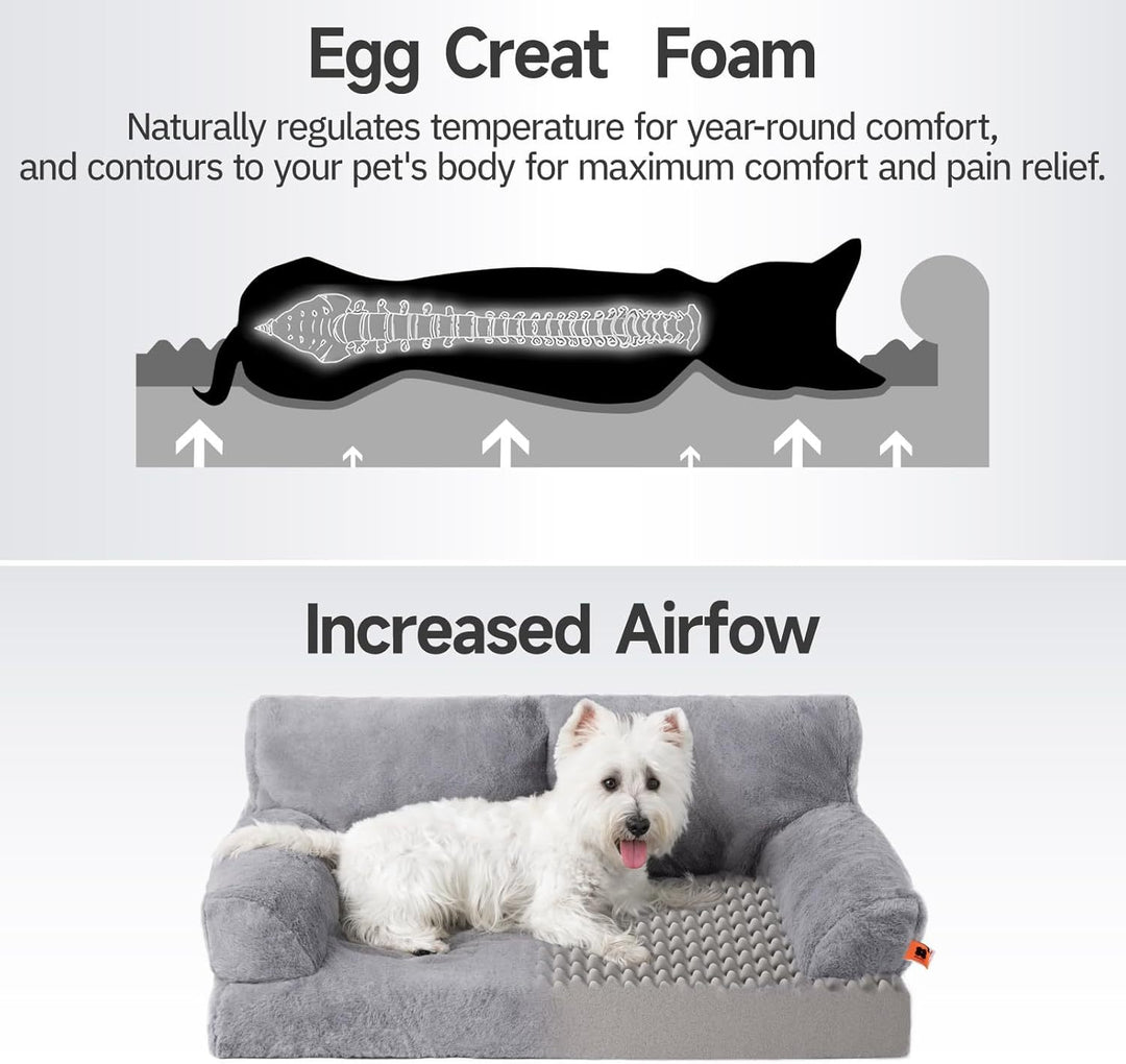 MEWOOFUN Orthopedic Dog Bed For Medium Dogs - Waterproof Pet Sofa With Supportive Foam, 35.4x25.6x11.8 Inch Washable Cover & Non-Slip Bottom, Grey