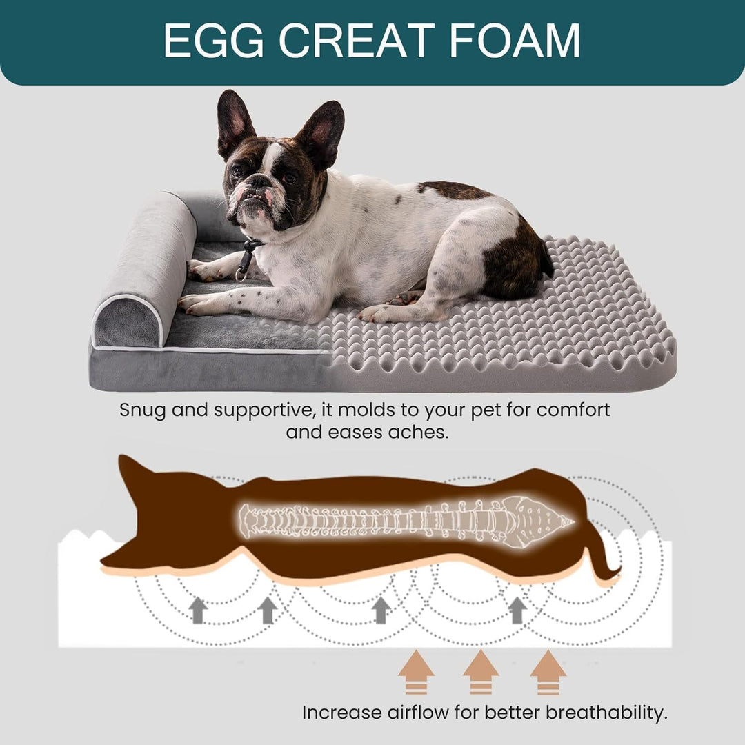 MEWOOFUN Orthopedic Dog Bed For Large Dogs - XL Egg Crate Foam Mattress With Removable Washable Cover, Waterproof Pet Couch Bed Grey, Extra Large