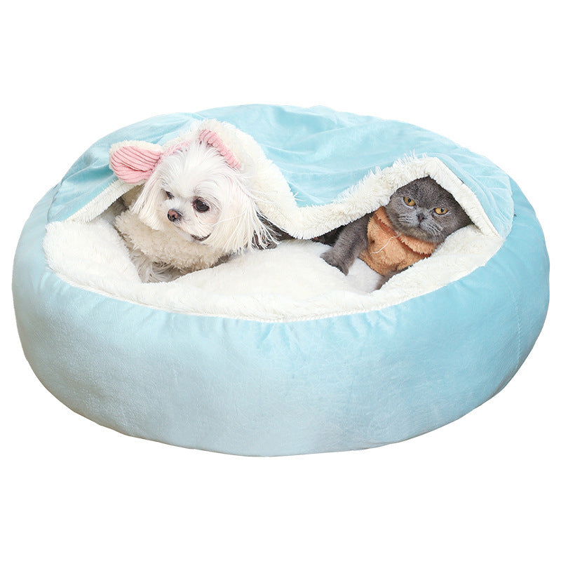 Orthopedic dog bed with hooded blanket winter warm waterproof dirt resistant cat puppy house cuddler machine