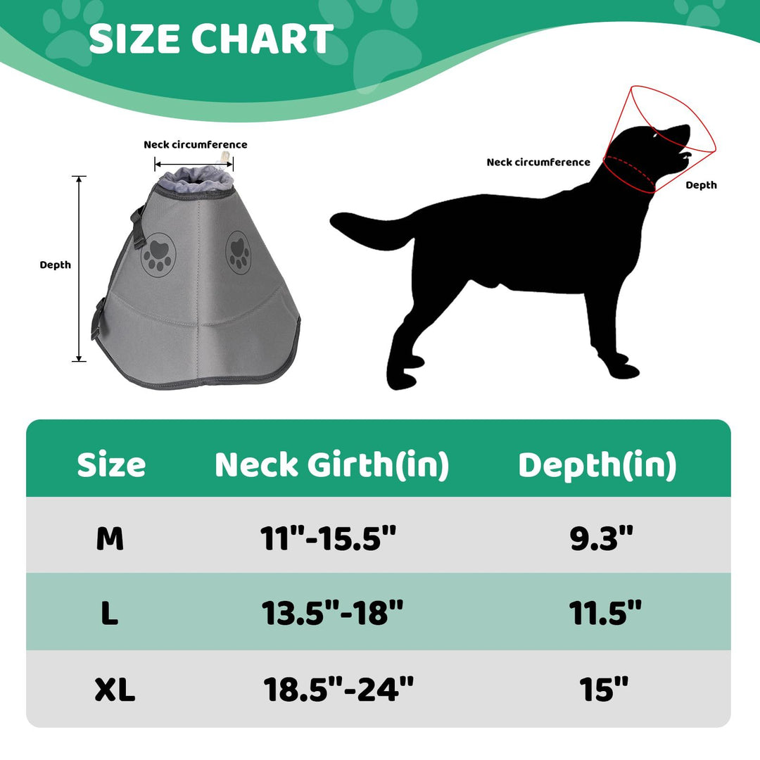 IFurffy Dog Cone For After Surgery,Breathable Soft Dog Cone For Large Medium Small Size Dog, Adjustable Drawstring And Buckle Dog Recovery Collar To Stop Licking And Scratching Wound,XL