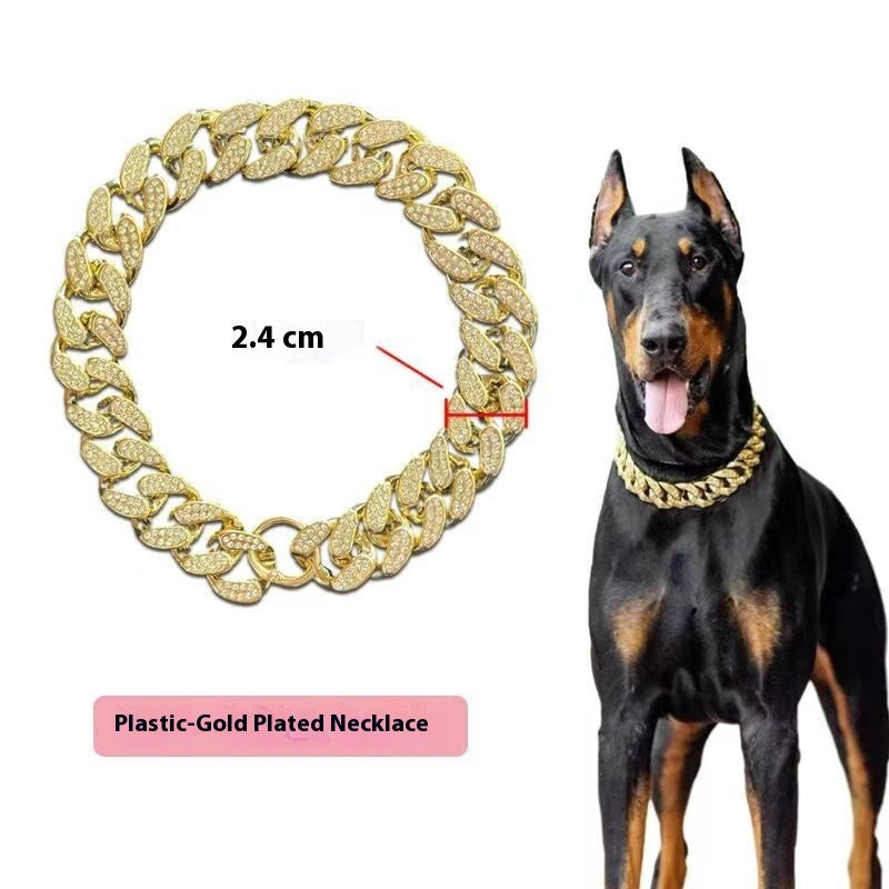 Dog rhinestone encrusted chain plastic electroplated decorative necklace