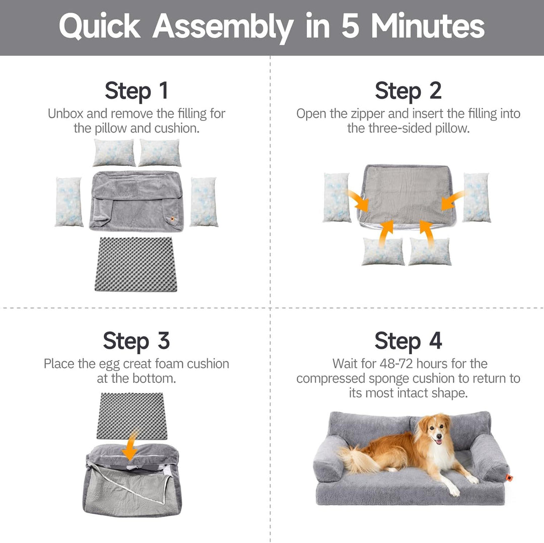 MEWOOFUN Orthopedic Dog Bed For Medium Dogs - Waterproof Pet Sofa With Supportive Foam, 35.4x25.6x11.8 Inch Washable Cover & Non-Slip Bottom, Grey