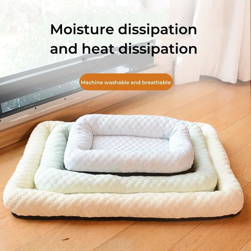 Summer Cooling Pet Cat Bed Cushion Ice Pad Dog Sleeping Square Shape For Puppy Dog Kennel Breathable Home Quality Cool Green Mat