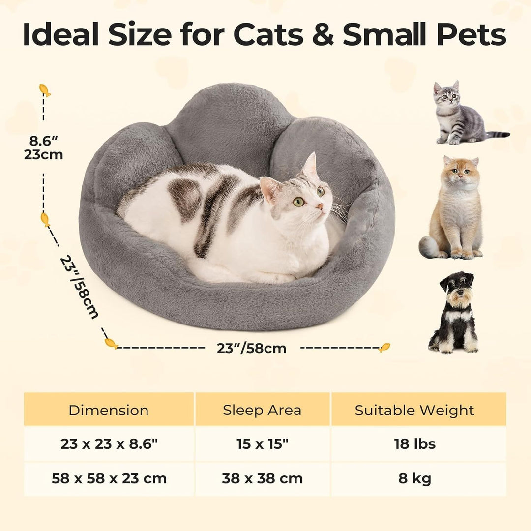 MEWOOFUN Cat Bed And Small Dog Bed, Fluffy Dog Bed Washable Cat Couch Bed, Cute Cat Bed For Indoor Cats, Flower Cat Sofa Bed With Non Slip Bottom, Pet Bed For Puppy And Kitten Grey, 23
