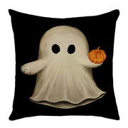 Ghost Pumpkin Halloween Black Throw Pillow Cover, 18 X 18 Inch Holiday Farmhouse Cushion Case Decoration For Sofa Couch