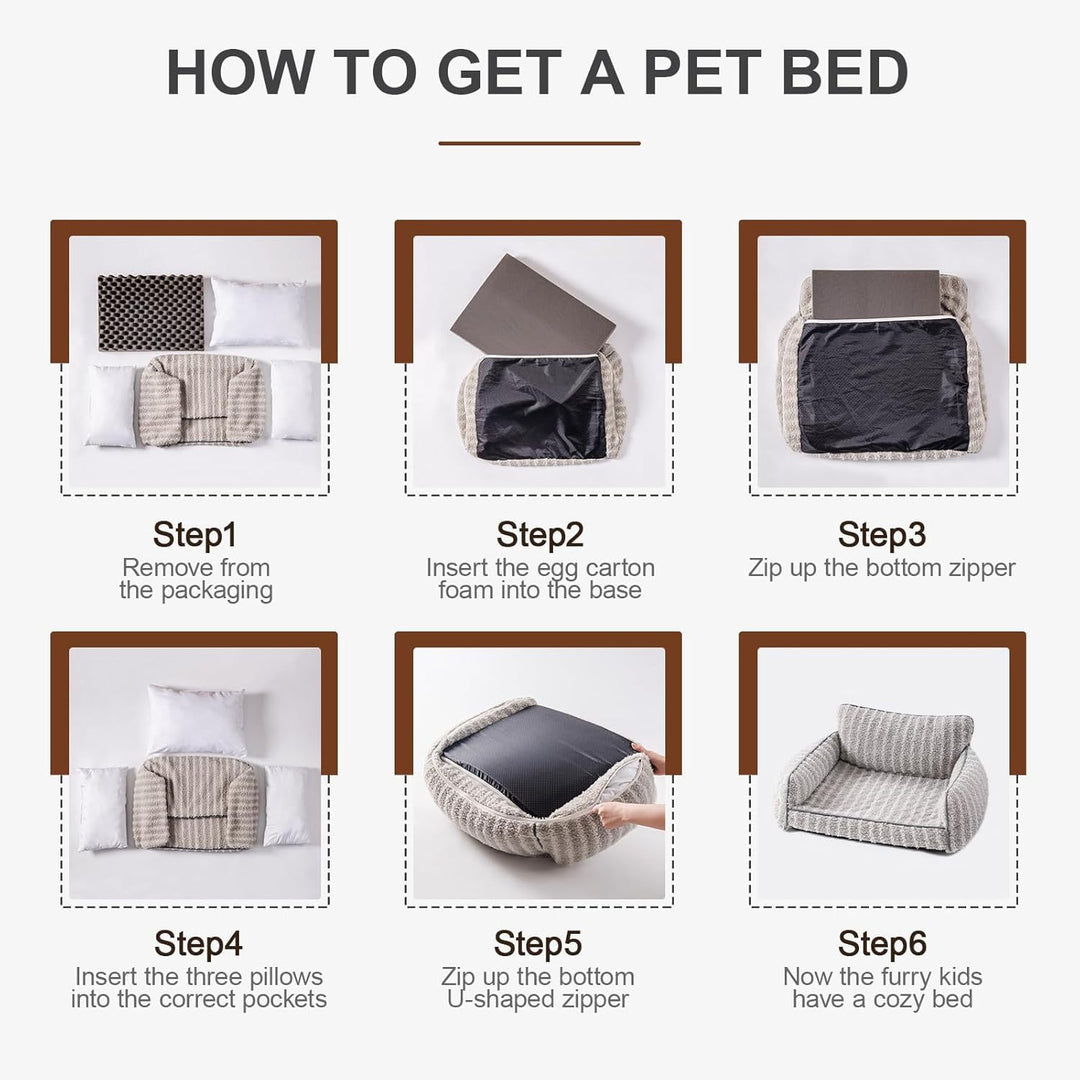 Mewoo Orthopedic Cat Couch For Indoor Cats - 26x19x11.8 Inch Pet Bed With Removable Washable Cover & Non-Slip Bottom, Small Dog Bed For Puppies, Brown