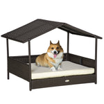 Load image into Gallery viewer, Wicker Dog Bed Outdoor Elevated With Rattan Canopy Cushioned PE Rattan Dog Cat House Sleeping Pad Cream
