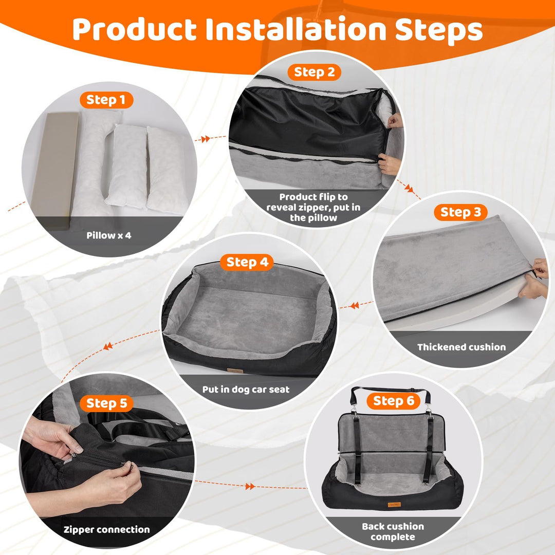 Coral Fleece Dog Booster Seat, Pet Travel Bed With Storage And Clip-on Leash, For Large Dogs 70 Lbs Or 2 Medium,Small Dogs