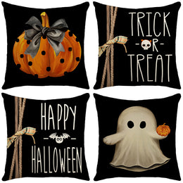 Ghost Pumpkin Halloween Black Throw Pillow Cover, 18 X 18 Inch Holiday Farmhouse Cushion Case Decoration For Sofa Couch