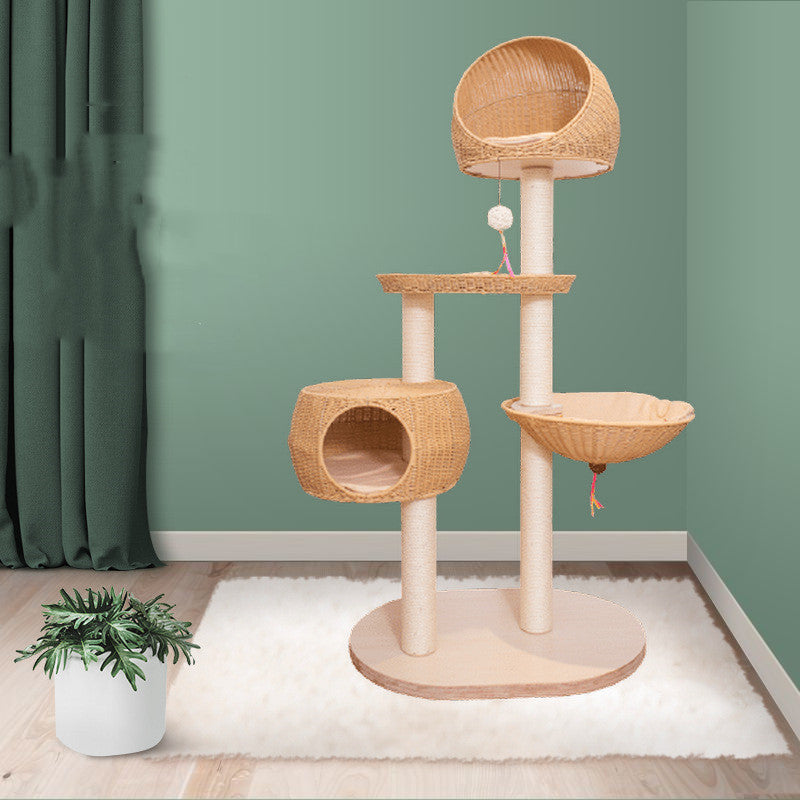 Integrated multi layer solid wood cat tree