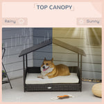 Load image into Gallery viewer, Wicker Dog Bed Outdoor Elevated With Rattan Canopy Cushioned PE Rattan Dog Cat House Sleeping Pad Cream
