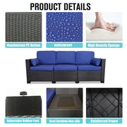 3-Seat Patio Wicker Sofa, Outdoor Rattan Sectional Couch Furniture Steel Frame With Furniture Cover Non-Slip Cushion