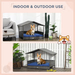 Load image into Gallery viewer, PawHut Wicker Dog House Outdoor With Canopy, Rattan Dog Bed With Water-resistant Cushion, For Small And Medium Dogs, Dark Blue
