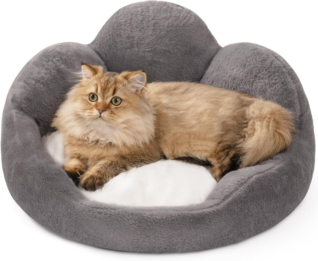 MEWOOFUN Cat Bed And Small Dog Bed, Fluffy Dog Bed Washable Cat Couch Bed, Cute Cat Bed For Indoor Cats, Flower Cat Sofa Bed With Non Slip Bottom, Pet Bed For Puppy And Kitten Grey, 23