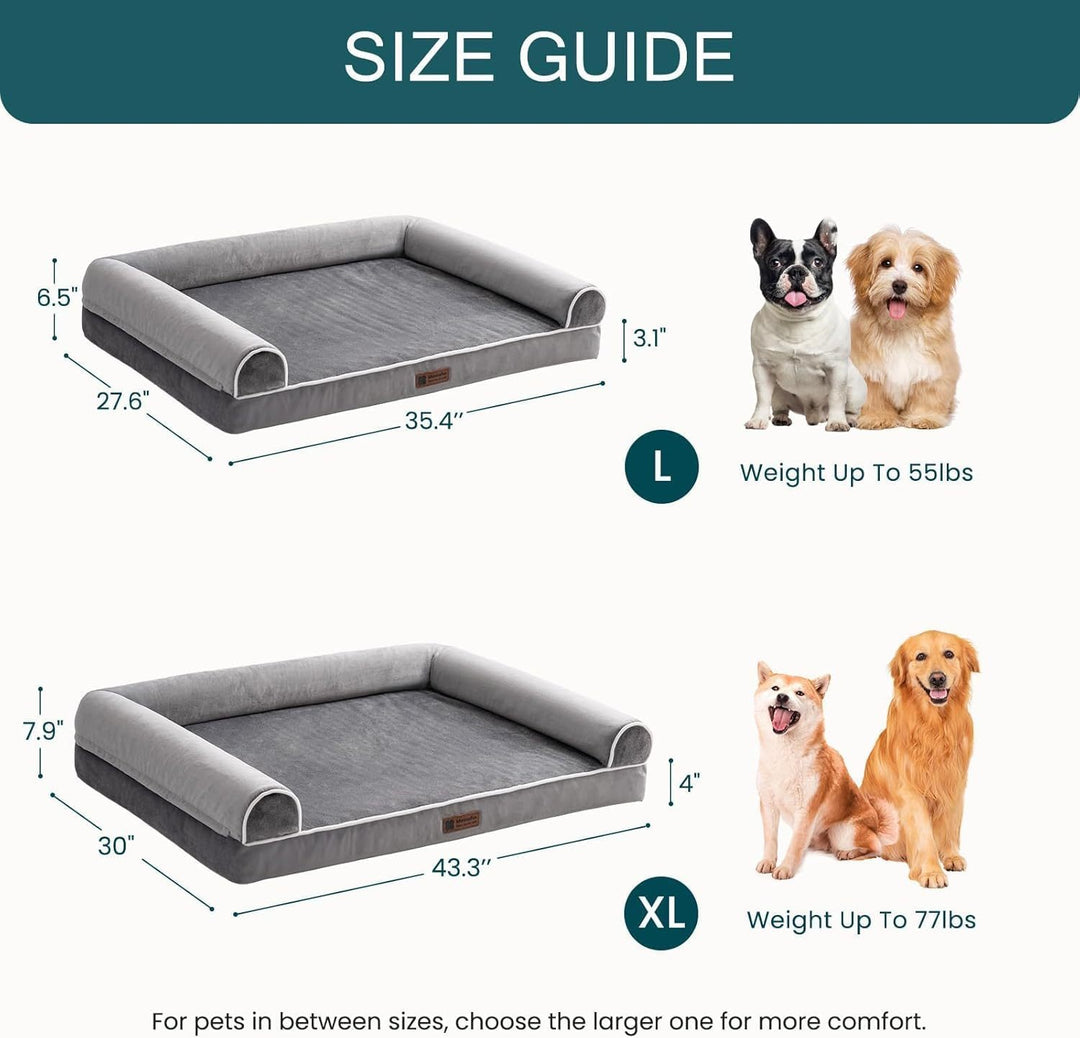 MEWOOFUN Orthopedic Dog Bed For Large Dogs - XL Egg Crate Foam Mattress With Removable Washable Cover, Waterproof Pet Couch Bed Grey, Extra Large