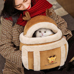 Load image into Gallery viewer, Carrier Bag Backpack Carrier Dog Travel Bag Pet Winter Outdoor Carriers Plush Reindeer Bag With Hand Warmers
