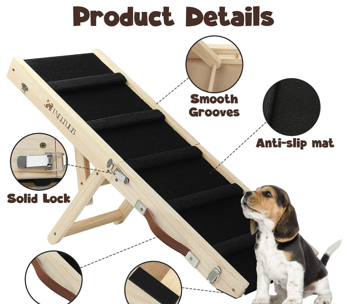 Wooden adjustable pet dog ladder foldable portable non slip ramp