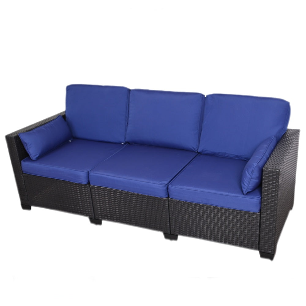 3-Seat Patio Wicker Sofa, Outdoor Rattan Sectional Couch Furniture Steel Frame With Furniture Cover Non-Slip Cushion