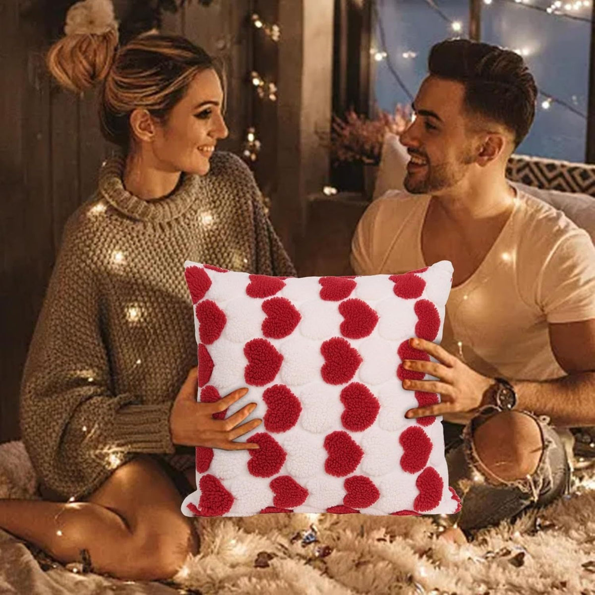 Heart cute decorative valentines throw pillow covers 18x18 inch, soft square cushion case,home decor for living room couch bed sofa, set of 2 pack