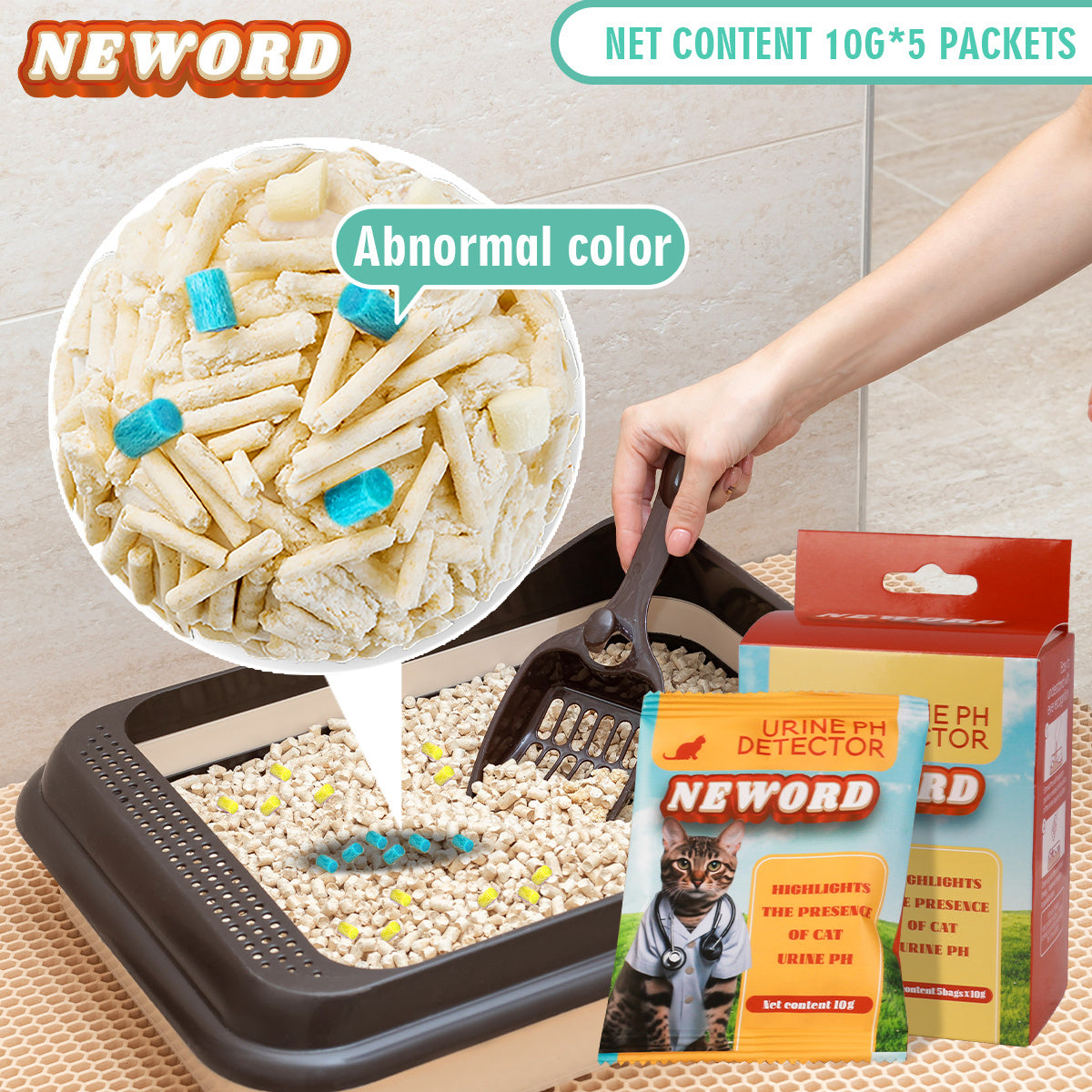 Cat litter self checking particles